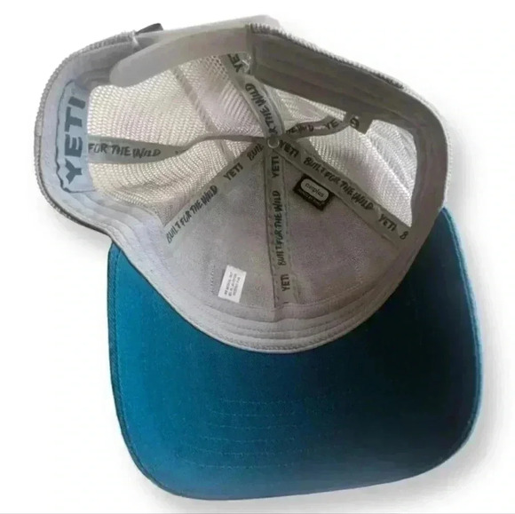 YETI Logo Badge-Low Profile Trucker Hat with Bureo Brim Color: Green/Aquifer Bl - Picture 4 of 5